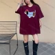 Wholesale Women's Casual Round Neck Animal Print Pearl Decor Short Sleeve Drop Shoulder Tee 0677-6# Wine Clothing Wholesale Market Liuhua