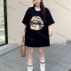 Wholesale Women's Casual Round Neck Graphic Print Rhinestone Short Sleeve Drop Shoulder Tee 0677-7# Black Clothing Wholesale Market Liuhua