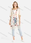 Wholesale Women's Open Front Colorful Crochet Floral Trim Fringe Hem Beige Cardigan - Liuhuamall