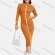 Wholesale Women's Casual Long Sleeve Mock Neck Striped Plain Slim Knit Midi Dress 0728# C606# Clothing Wholesale Market Liuhua