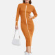 Women's Casual Long Sleeve Mock Neck Striped Plain Slim Knit Midi Dress 0728# C606# Clothing Wholesale Market -LIUHUA