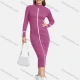 Wholesale Women's Casual Long Sleeve Mock Neck Striped Plain Slim Knit Midi Dress 0728# C617# Clothing Wholesale Market Liuhua