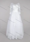 Wholesale Women's Glamorous Embroidery Pearl Decor Round Neck Beaded Corset Bodice Classic Tulle Wedding Dress - Liuhuamall
