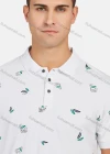 Wholesale Men's Casual Short Sleeve Feather Print Button Front Polo Shirts - Liuhuamall