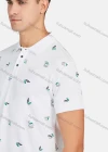 Wholesale Men's Casual Short Sleeve Feather Print Button Front Polo Shirts - Liuhuamall