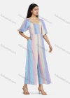Wholesale Women's Square Neck Half Sleeve Shirred Tie Dye Lace Up Back High Waist Wide Leg Jumpsuit - Liuhuamall