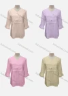 Wholesale Women's Casual Plain Lace Appliques Button Front 3/4 Sleeve Blouse - Liuhuamall
