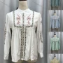 Wholesale Women's Casual Embroidery Button Front Long Sleeve Blouse preview
