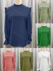 Wholesale Women's Elegant Plain Sheer Lace Long Sleeve Top, LIUHUA CLOTHING WHOLESALE