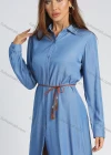 Wholesale Women's Button Front Plain Long Sleeve Knee Length Shirt Dress With Belt - Liuhuamall
