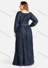 Wholesale Women's Plus Size Casual Round Neck Button Denim Maxi Dress - Liuhuamall