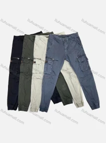 Wholesale Men's Casual Plain Zipper Multiple Pockets Cargo Pants 1922#, LIUHUA CLOTHING WHOLESALE