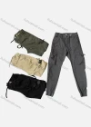 Wholesale Men's Casual Plain Zipper Multiple Pockets Elastic Waist Drawstring Cargo Pants 658# - Liuhuamall