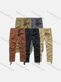 Wholesale Men's Casual Plain Patch Pocket Elastic Waist Drawstring Cargo Pants 683#, LIUHUA CLOTHING WHOLESALE
