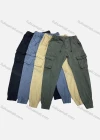 Wholesale Men's Casual Plain Multiple Pockets Drawstring Elastic Waist Cargo Pants 8091# - Liuhuamall