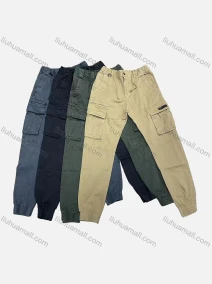 Wholesale Men's Casual Plain Multiple Pockets Drawstring Elastic Waist Cargo Pants 8096#, LIUHUA CLOTHING WHOLESALE
