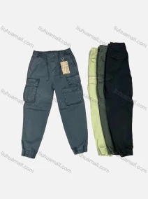 Wholesale Men's Casual Plain Multiple Pockets Drawstring Elastic Waist Cargo Pants 9321#, LIUHUA CLOTHING WHOLESALE