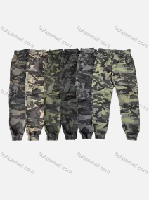 Wholesale Men's Casual Camouflage Multiple Pockets Drawstring Cargo Pants EC8063MS#, LIUHUA CLOTHING WHOLESALE