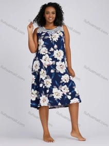 Wholesale Women's Casual Round Neck Guipure Lace Floral Print Sleeveless Midi Tank Dress 1156#, LIUHUA CLOTHING WHOLESALE