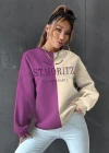 Wholesale Women's Casual Crew Neck Long Sleeve Colorblock Letter Sweatshirt - Liuhuamall