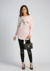 Wholesale Women's Flocking Leaf Rhinestone Round Neck Long Sleeve Pullover Knit Top - Liuhuamall