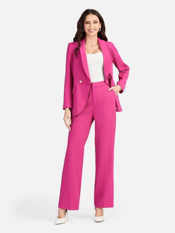 Women's Formal Lapel Plain Flap Pockets Double Breasted Blazer & Suit Pants 2-Piece Suit Sets 4043-2#, Clothing Wholesale Market -LIUHUA, WOMEN, Suits-Blazers