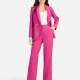 Women's Formal Lapel Plain Flap Pockets Double Breasted Blazer & Suit Pants 2-Piece Suit Sets 4043-2# Hot Pink Clothing Wholesale Market -LIUHUA