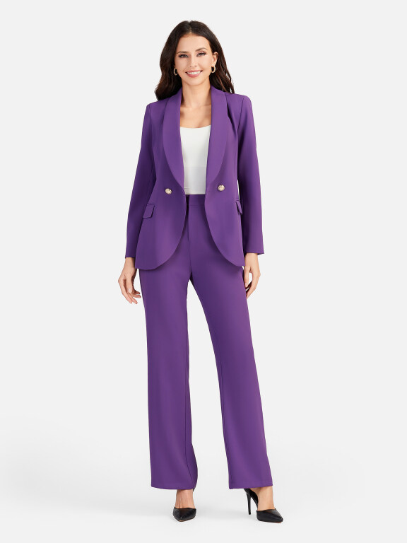 Women's Formal Lapel Flap Pockets Button Decor Plain Blazer & Suit Pants 2-Piece Suit Sets 4043-3#, Clothing Wholesale Market -LIUHUA, WOMEN, Suits-Blazers