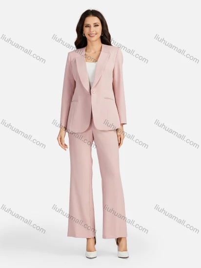 Wholesale Women's Formal Lapel Plain Flap Pockets Single Breasted Blazer & Suit Pants 2-Piece Suit Sets 4046-6#