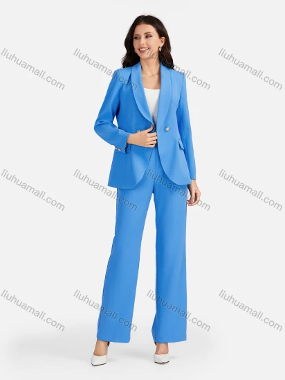 Wholesale Women's Formal Lapel Plain Flap Pockets Double Breasted Blazer & Suit Pants 2-Piece Suit Sets 4043-8#