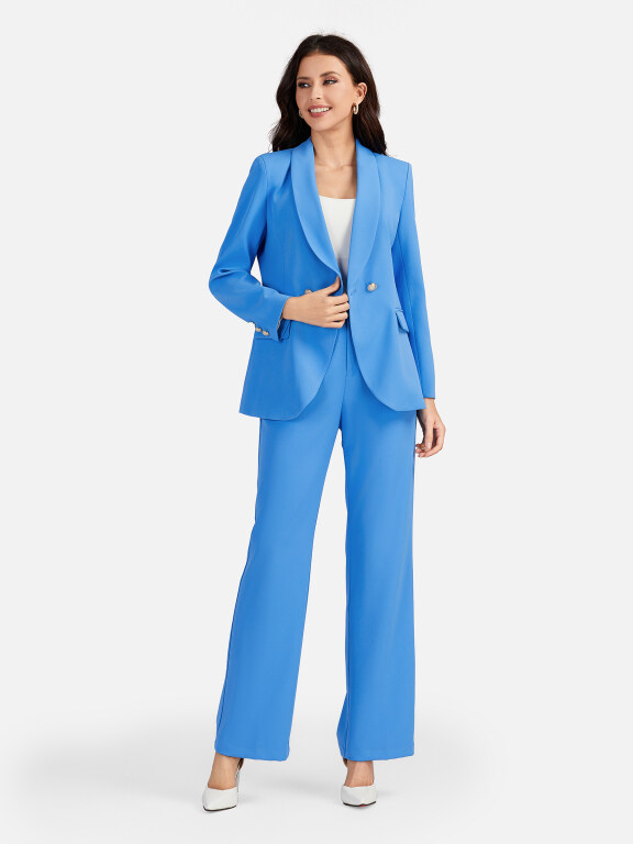 Women's Formal Lapel Plain Flap Pockets Double Breasted Blazer & Suit Pants 2-Piece Suit Sets 4043-8#, Clothing Wholesale Market -LIUHUA, WOMEN, Suits-Blazers