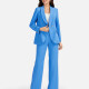 Women's Formal Lapel Plain Flap Pockets Double Breasted Blazer & Suit Pants 2-Piece Suit Sets 4043-8# Deep Sky Blue Clothing Wholesale Market -LIUHUA