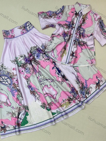 Wholesale Women's Fashion Printed Shirt and Skirt 2-piece Set