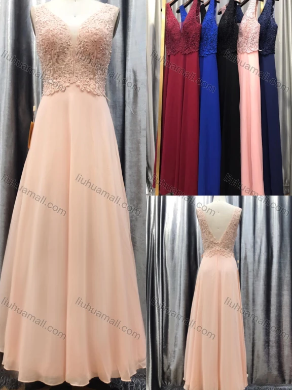 Wholesale Women's Glamorous Plain V Neck Backless Splicing Appliques Lace Pearl Decor Bridesmaid Dress K073#
