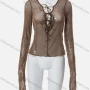 Wholesale Women's Sexy Plain Lace Up Extra Long Sleeve Semi Mesh Blouse Q21TP300# preview
