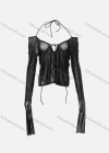 Wholesale Women's Sexy Plain Lace Up Extra Long Sleeve Semi Mesh Blouse Q21TP300# - Liuhuamall