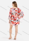 Wholesale Women's Casual Floral And Leafy Print Batwing Sleeve Notched Tunic - Liuhuamall