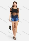 Wholesale Women's Sexy Lace Sleeve Heart Print Perspective Splicing Ruched Blouse - Liuhuamall