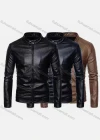 Wholesale Men's Fashion Stand Collar Zipper Pockets Zipper Leather Jacket - Liuhuamall