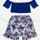 Wholesale Girl's Casual Plain Rib-knit Off Shoulder Tops & Butterfly Print Shorts 2 Piece Set Red Clothing Wholesale Market Liuhua
