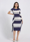 Wholesale Women's Striped Colorblock Slit Hem Rib Knit Dress Wtih Cardigan 2 Piece Set - Liuhuamall