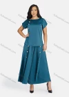 Wholesale Women's Casual Short Sleeve Blouse With Belt & Pleated Skirt 2-Piece Set 9152-1# - Liuhuamall