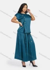 Wholesale Women's Casual Short Sleeve Blouse With Belt & Pleated Skirt 2-Piece Set 9152-1# - Liuhuamall