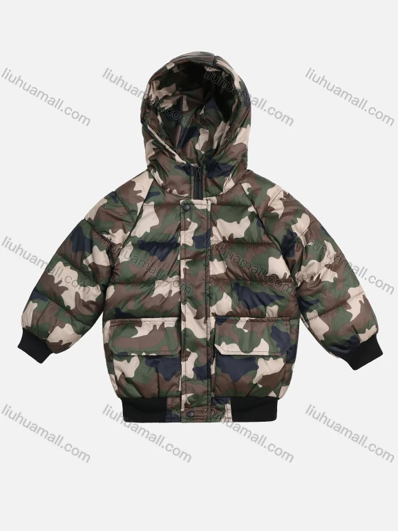 Wholesale Boys' Casual Zip Front Camouflage Long Sleeve Hoodie Coat