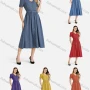 Wholesale Women's V Neck Button Front Belted Plain Midi Dress preview