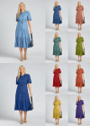 Wholesale Women's High Waist Button Front Layered Hem Short Sleeve Midi Shirt Dress - Liuhuamall