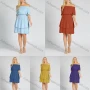 Wholesale Women's Off Shoulder Ruffle Trims Layered Hem Plain Short Dress preview