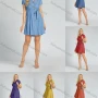Wholesale Women's V Neck Short Sleeve Button Front Plain Mini Shirt Dress With Belt preview