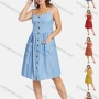 Wholesale Women's Casual Spaghetti Strap Button Down Shirred Cami Sundress With Patch Pocket 20-4# preview