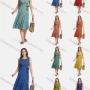 Wholesale Women's Crew Neck Sleveless A-Line High Waist Plain Layered Midi Tank Dress With Belt 20-6# preview